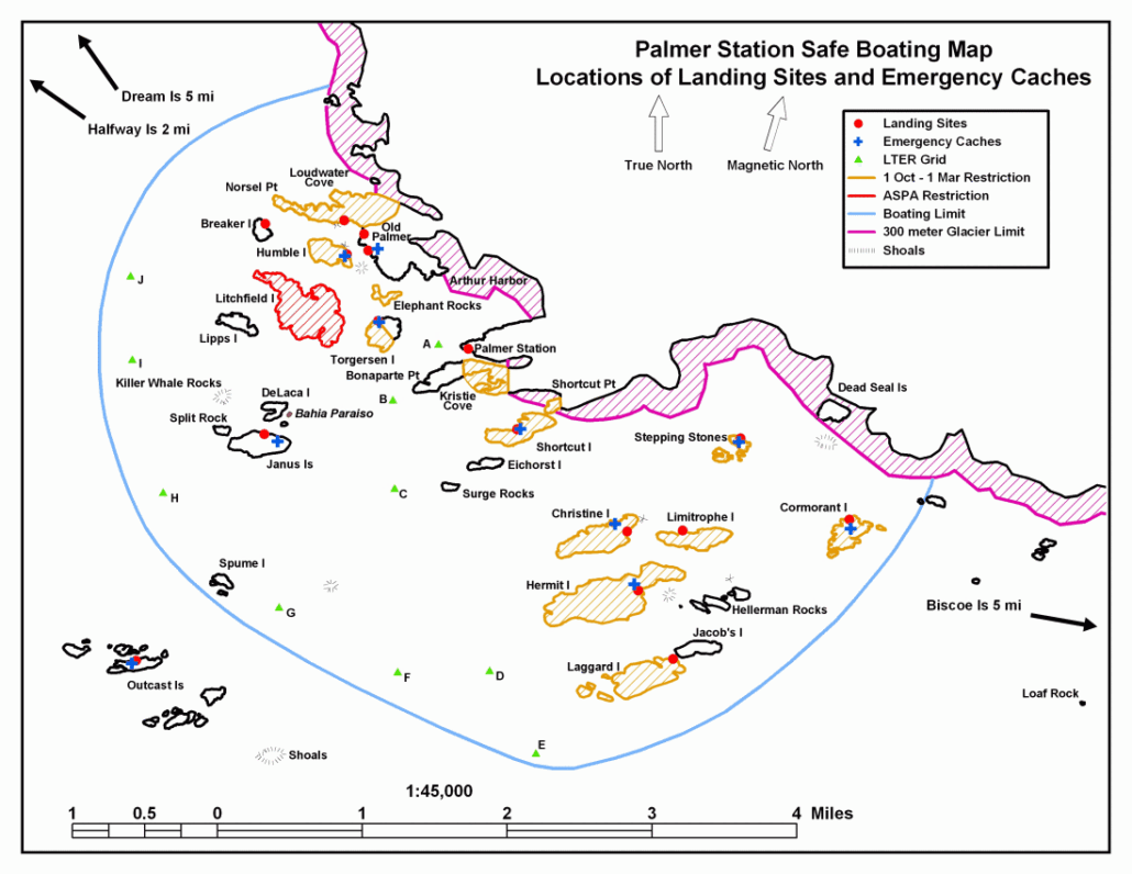 A map of island and sampling locations near Palmer Station