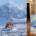 Photo of the Laurence M. Gould in a field of small icebergs with the Antarctic continent in the background. (right) Painting of the same scene held by Abigail Willis.